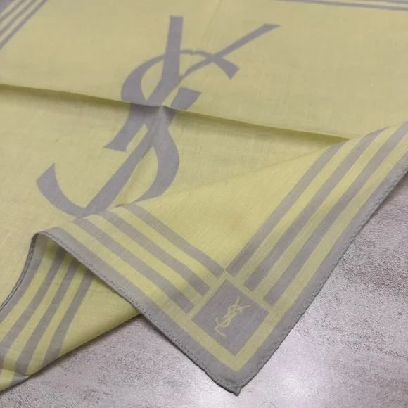 Yves Saint Laurent Pale Yellow Logo vintage handkerchief cotton - Picture 3 of 5
